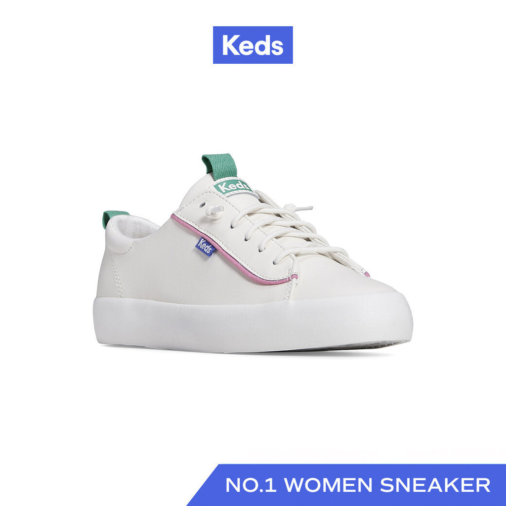KEDS รองเท้าผ้าใบหนัง แบบผูกเชือก รุ่น KICKBACK LEATHER POP BINDING สีขาว ( WH67783 )