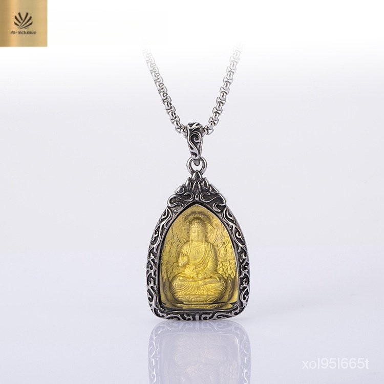 จี้เหล็กไทเทเนียมสำหรับผู้ชายและผู้หญิงที่นิยมในโลกออนไลน์จี้พระเครื่องกวนกงเจ้าแม่กวนอิมสร้อยคอผู้พ