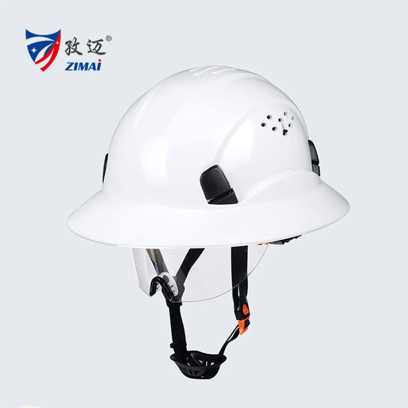 อุปกรณ์การป้องกันการก่อสร้างหมวกแข็งพร้อมหมวกนิรภัย Visor พร้อมแว่นตาป้องกันการทำงานหมวกกู้ภัยขี่ Q0IC