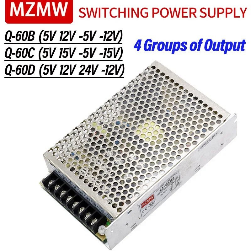 MZMW 60วัตต์ Quad แหล่งจ่ายไฟเอาท์พุท5โวลต์12โวลต์24โวลต์-5โวลต์-12โวลต์สี่ทาง AC เป็น DC SMPS Q-60B