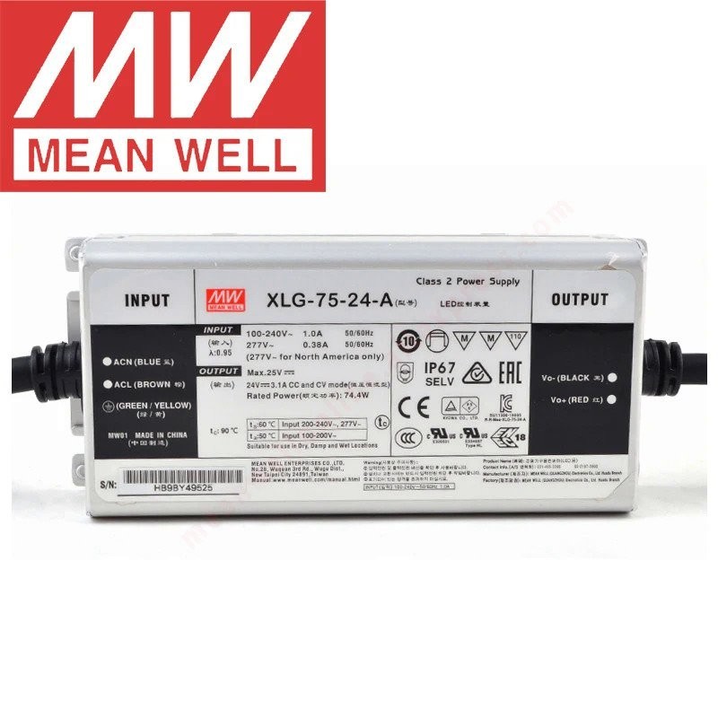 Mean Well IP67เคสโลหะถนน/โคมไฟตึกระฟ้า Meanwell 75W แรงดันคงที่/ไดรเวอร์ LED กระแสคงที่