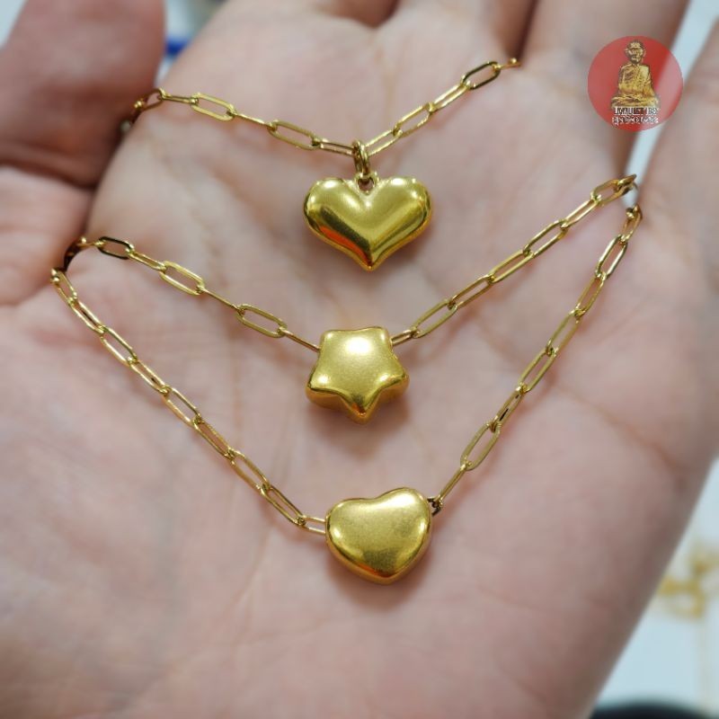 ยูสร้อยพระ สร้อยลายโซ่ฝรั่ง พร้อมจี้สแตนเลสทองเลเซอร์ 24k ตะขอก้ามปู