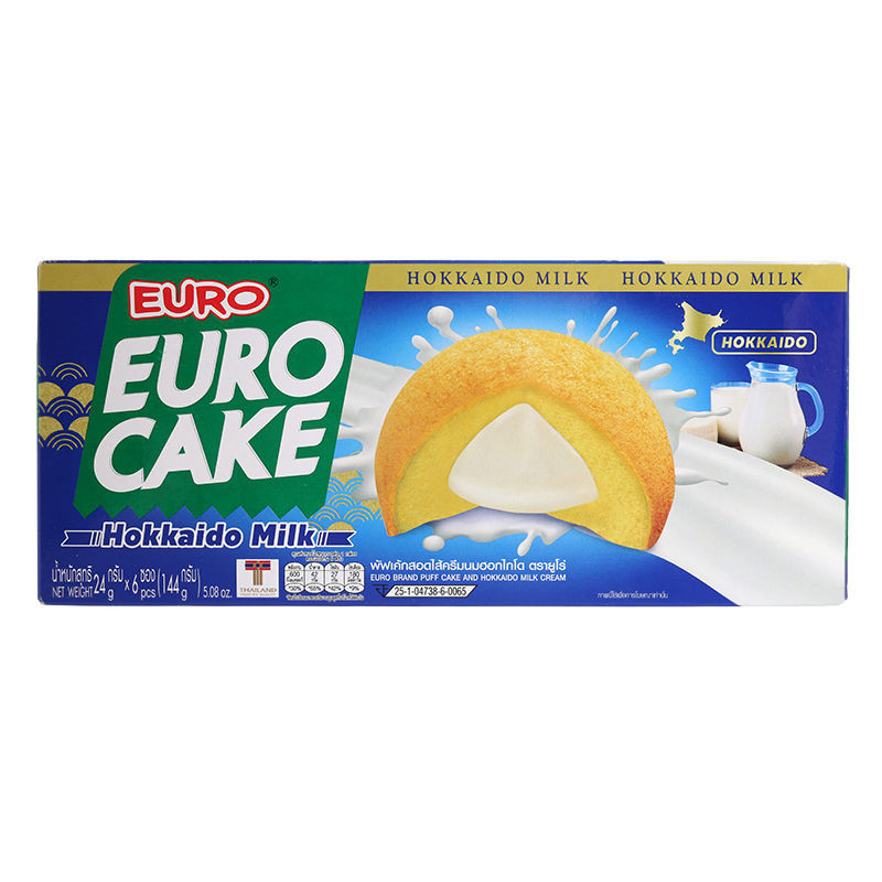 Flash Sale⏰ ยูโร่พัฟเค้กสอดไส้ครีมนมฮอกไกโด 144กรัม 📌 Euro Puff Cake and Hokkaido Milk Cream 144g. [8850425011721]