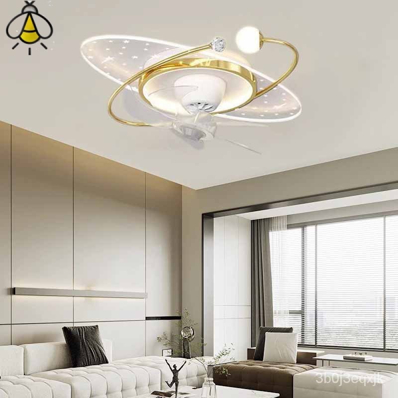 โคมไฟห้องนั่งเล่นสีทองหรูหราเบาๆห้องนอนเรียบง่ายร้านอาหารโคมไฟพัดลมทรงกลมโคมไฟเพดานเอลฟ์การศึกษาส่วน