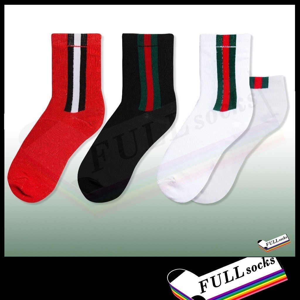ถุงเท้า ลายแถบ กุชชี แถบ เขียวแดง ขนาด Free Size Stripes Gucci Socks
