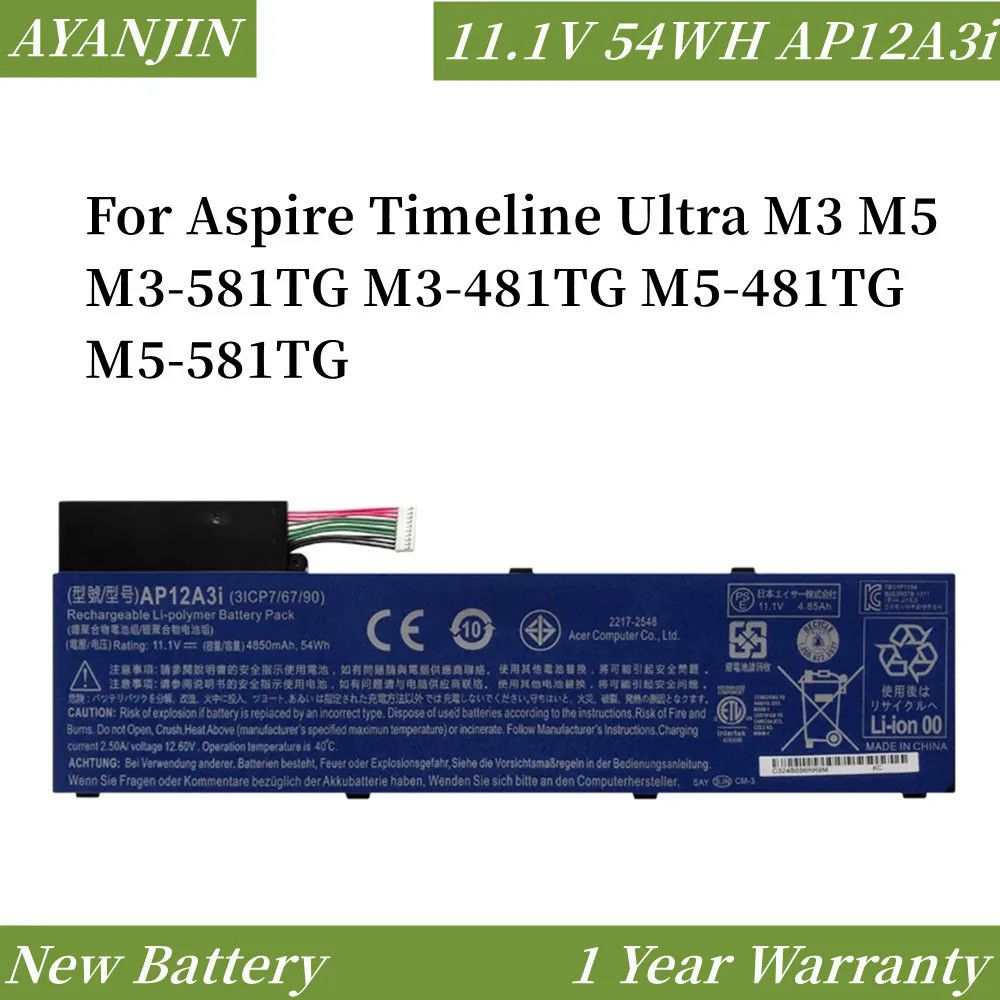 AP12A3i 11.1V 54WH/4850MAh สำหรับ Aspire Timeline Ultra M3 M5 M3-581TG M5-481TG M5-581TG AP12A4i