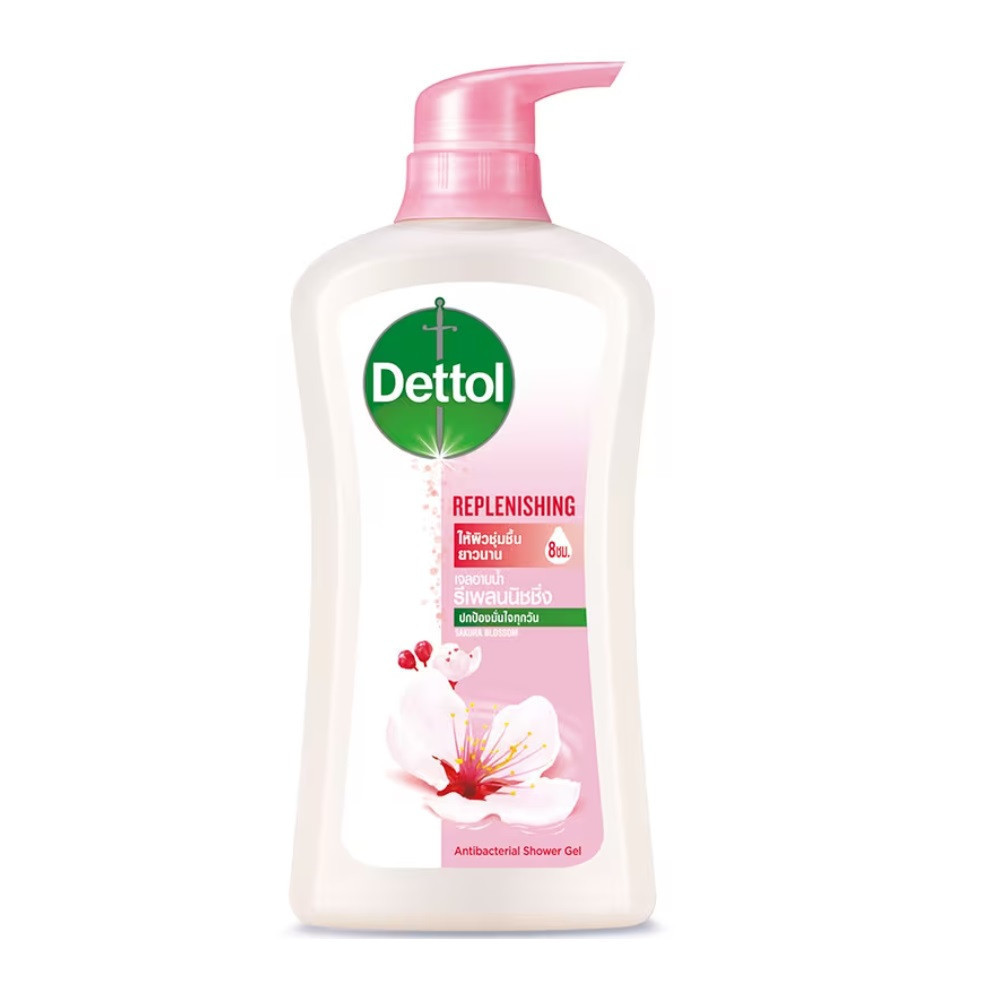 Dettol Showergel Replenishing 450Ml เดทตอล ครีมอาบน้ำ แอนตี้แบคทีเรีย สูตรสกินแคร์ 500 มล.