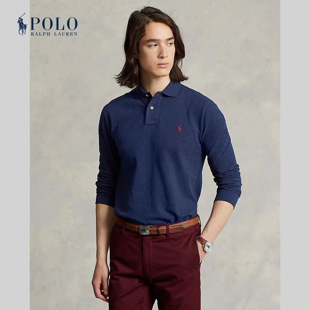 Polo Ralph Lauren POLO Custom Slim Fit Mesh Polo Shirt เสื้อโปโล รุ่น MNPOKNI16822291 สี 410 NAVY-410