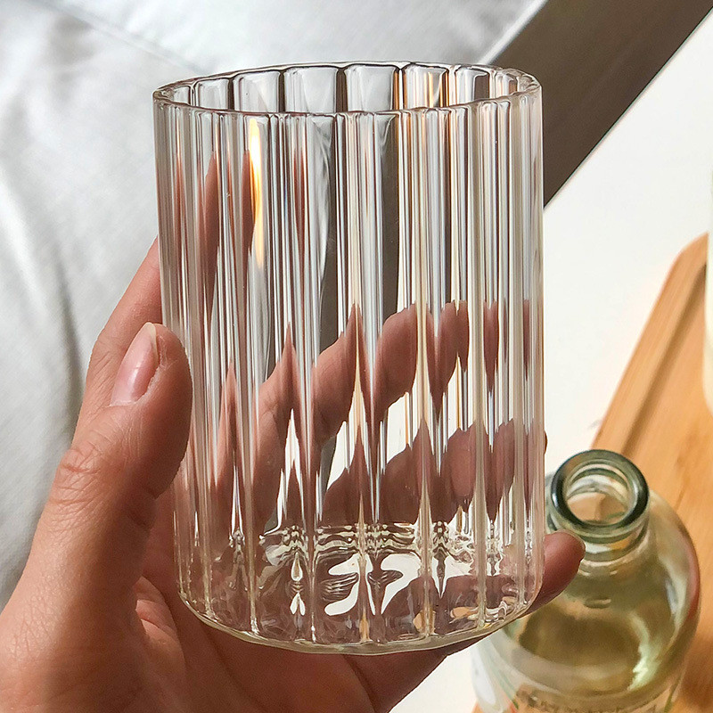 Cool Drinks Cup Glass Good-looking Beverage Cup Vertical Stripes Glass Wind Iced Coffee Cup Tumbler