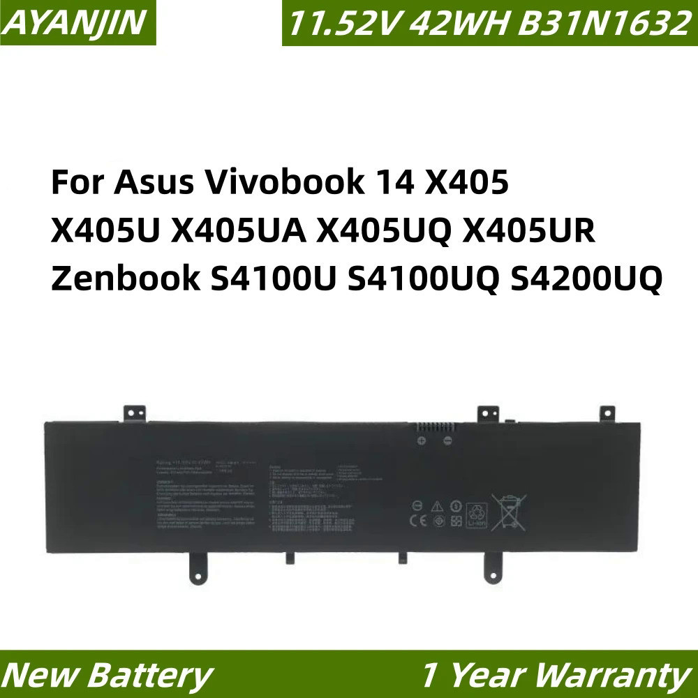 B31N1632 11.52V 42WH แบตเตอรี่แล็ปท็อป ASUS ZenBook 14 X405 X405U X405UA/57/81 0B200-02540000