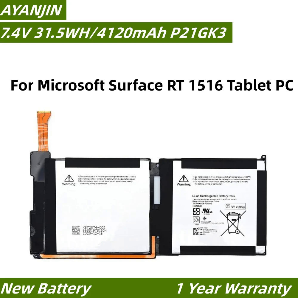 P21GK3 7.4V 4120MAh แบตเตอรี่แล็ปท็อป31.5WH สำหรับ Microsoft Surface RT 1516แท็บเล็ตพีซี21CP4/106/96