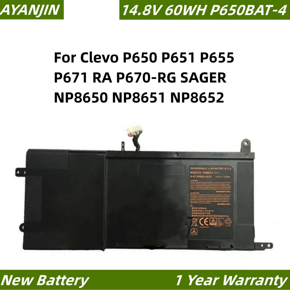 P650BAT-4 14.8V 60Wh แบตเตอรี่แล็ปท็อปสำหรับ Clevo P650 P651 P655 RA P670-RG SAGER NP8650 NP8651 NP8