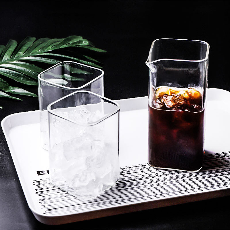 Ice American Coffee Cup Simple Square Glass Cup Square Cup Coffee Sharing Cup Suit