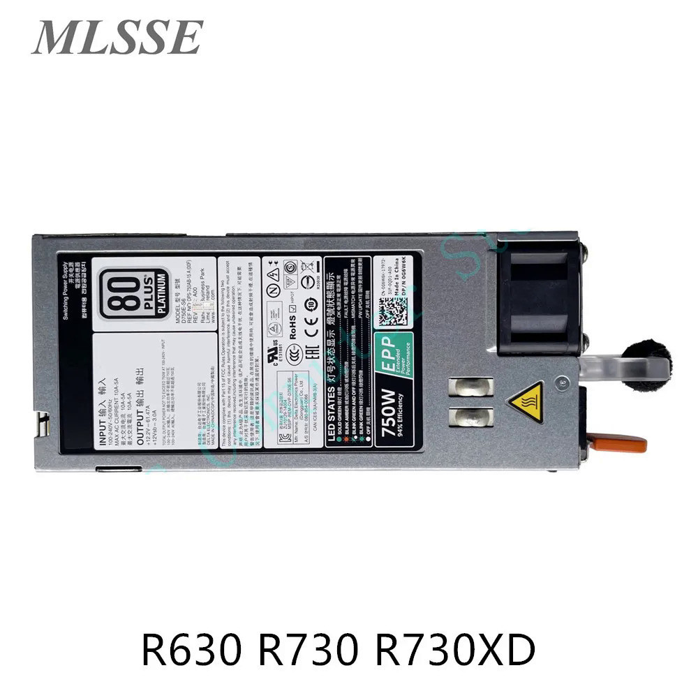 ต้นฉบับสำหรับ DELL R630 R730 R730XD 750วัตต์แหล่งจ่ายไฟ D750E-S6 0G6W6K CN-0G6W6K 100% ทดสอบ