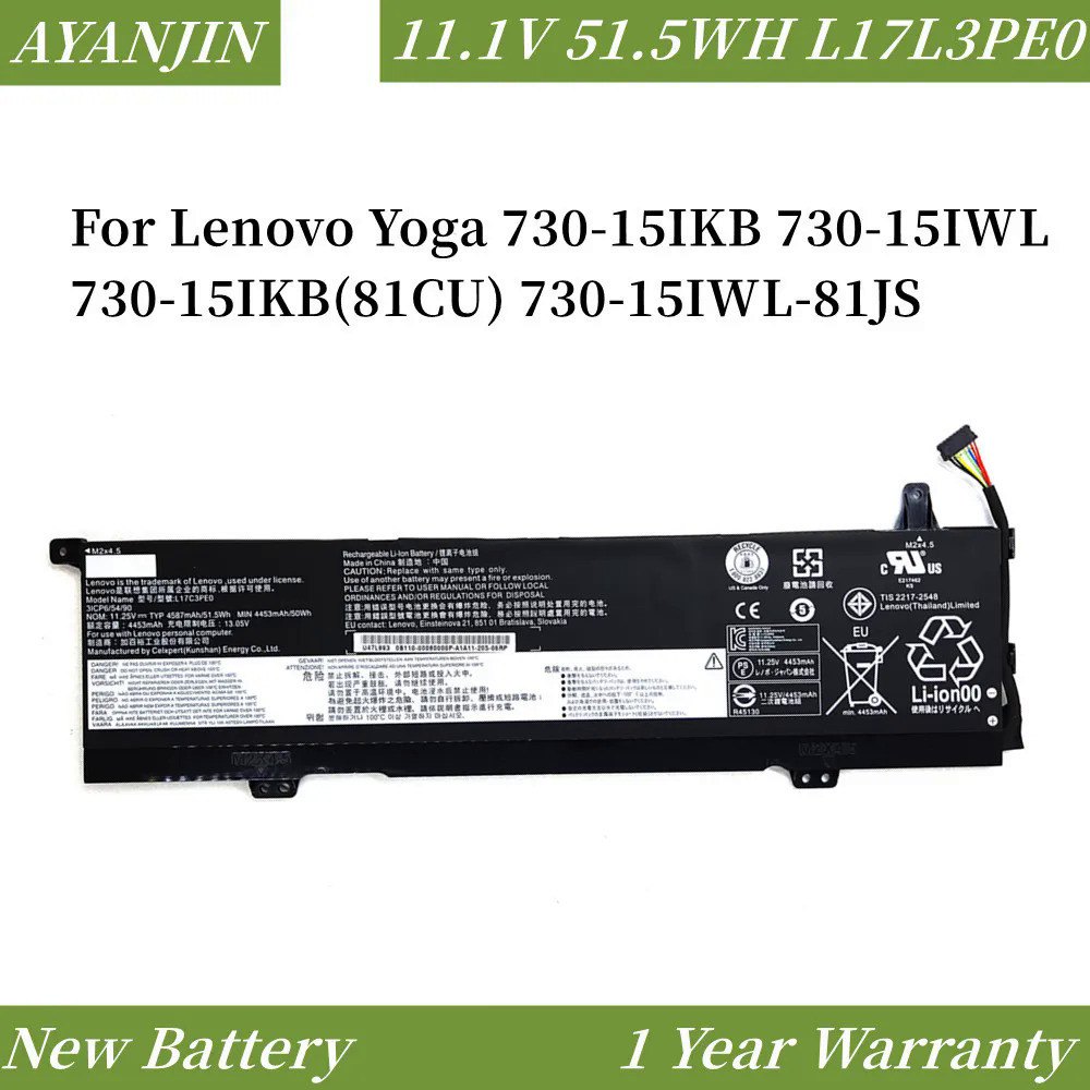 L17C3PE0 L17L3PE0 L17L3PEO 11.4V 51.5WH Laptop Battery For Lenovo Yoga 730-15IKB 730-15IWL 730-15IKB(81CU) 730-15IWL-81J