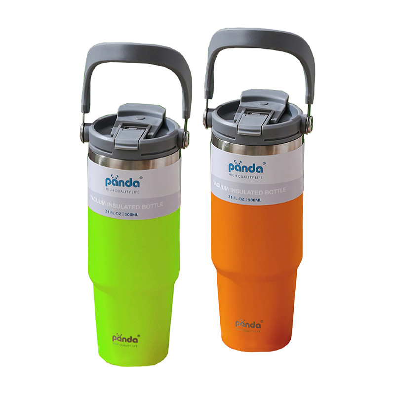 แก้วสแตนเลสเก็บความเย็น Panda 900ml. มีที่จับหูหิ้ว