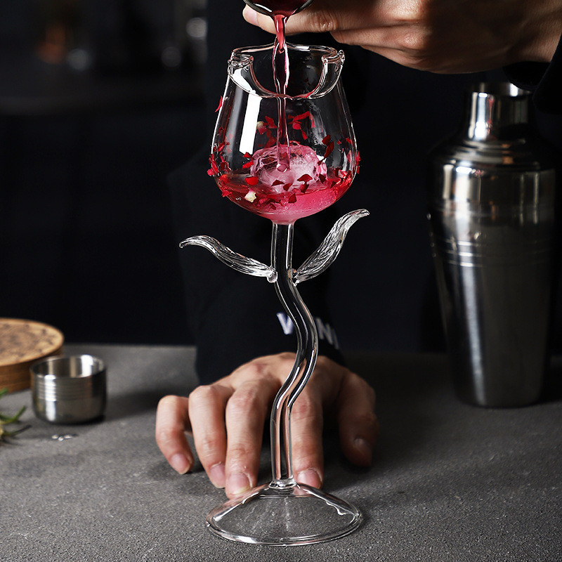 Creative Roses Cocktail Cup High-Looking Goblet Wine Glass Special Red Wine Glass Flower Cup