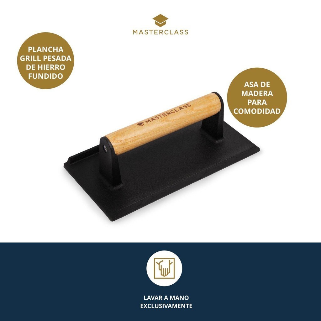 MasterClass Cast Iron Grill Press with Wooden Handle