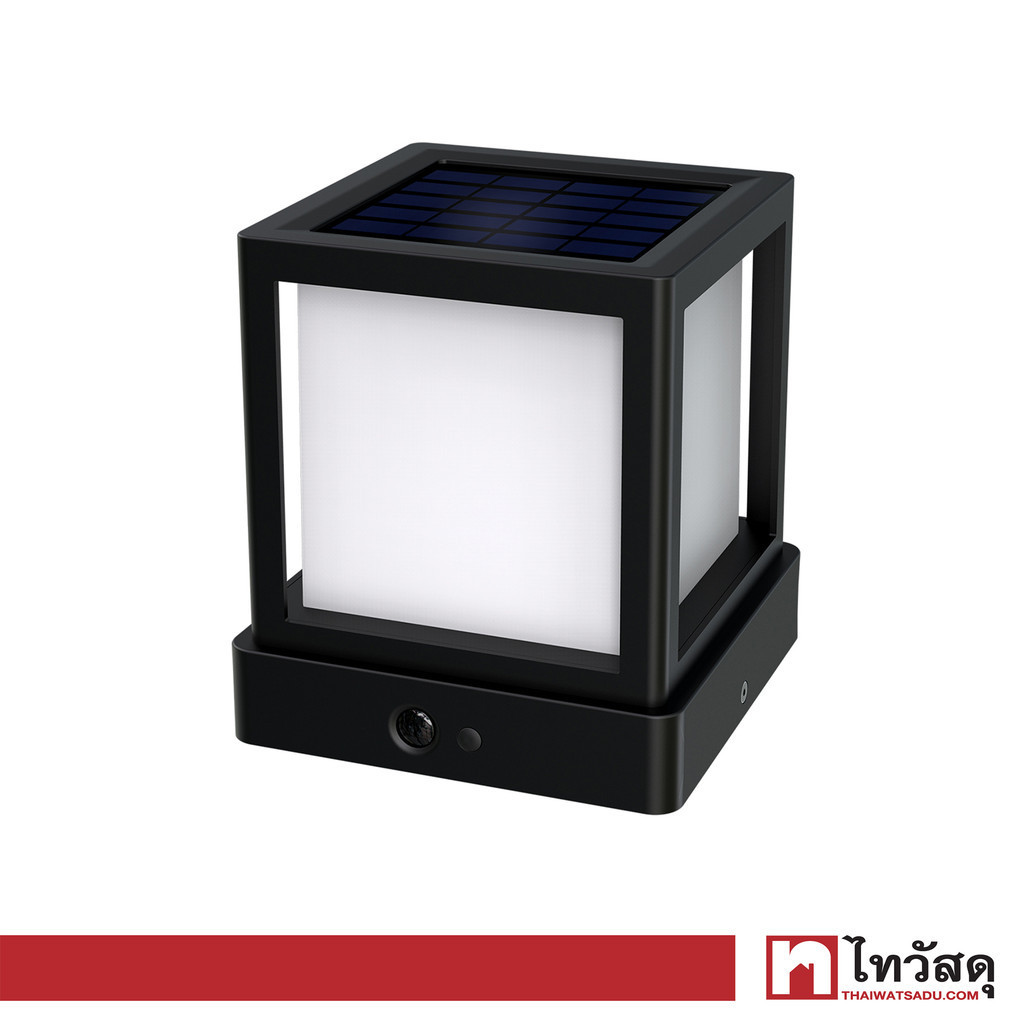 LUZINO โคมไฟหัวเสาโซลาร์เซลล์ Sensor LED 10W Cool White รุ่น ESL-54 BK สีดำ