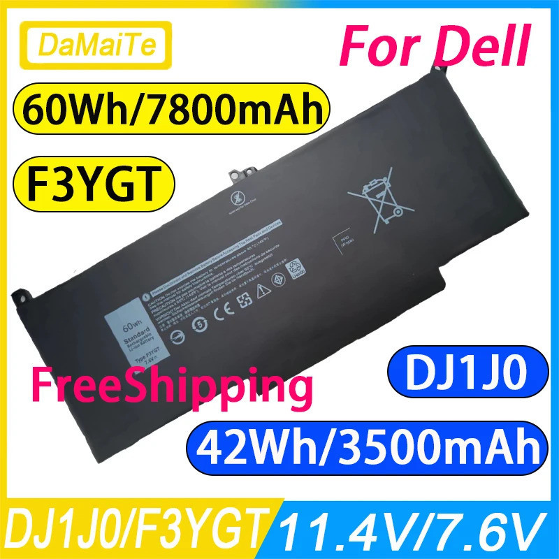 แบตเตอรี่ DJ1J0 F3YGT สำหรับ Dell Latitude 7480 12 13 7000 7280 7290 E7280 E7290 E7380 7000 7380 7390 7480 7490แล็ปท็อป
