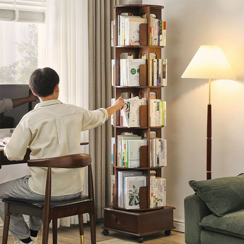 เจียอี้ชั้นวางหนังสือไม้เนื้อแข็งหมุนได้360ตู้หนังสือสำหรับใช้ในบ้านชั้นวางวางวางบนผนังแบบเรียบง่ายส