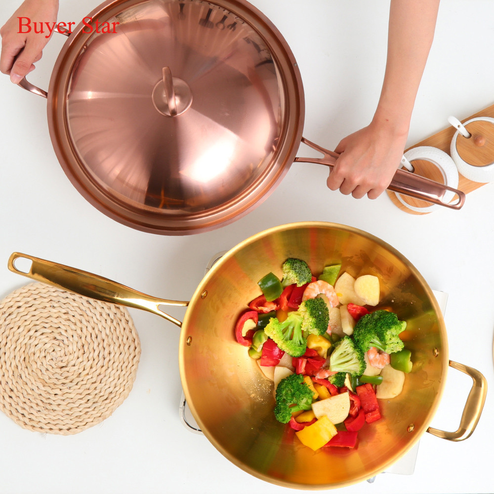 High Quality Triple Layer Cookware Stainless Steel Non-stick Wok Frying Pan