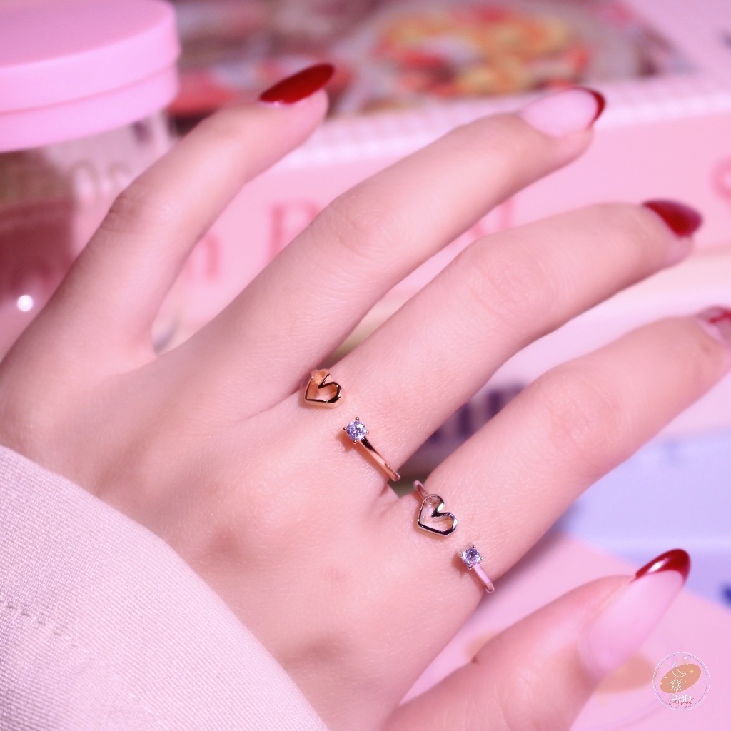 PAN earrings แหวนเงินแท้925 แหวนจี้รูปหัวใจ ประดับเพชร CZ เพชรสวิส ของขวัญให้แฟน ของขวัญน่ารัก #R0211 #R0212