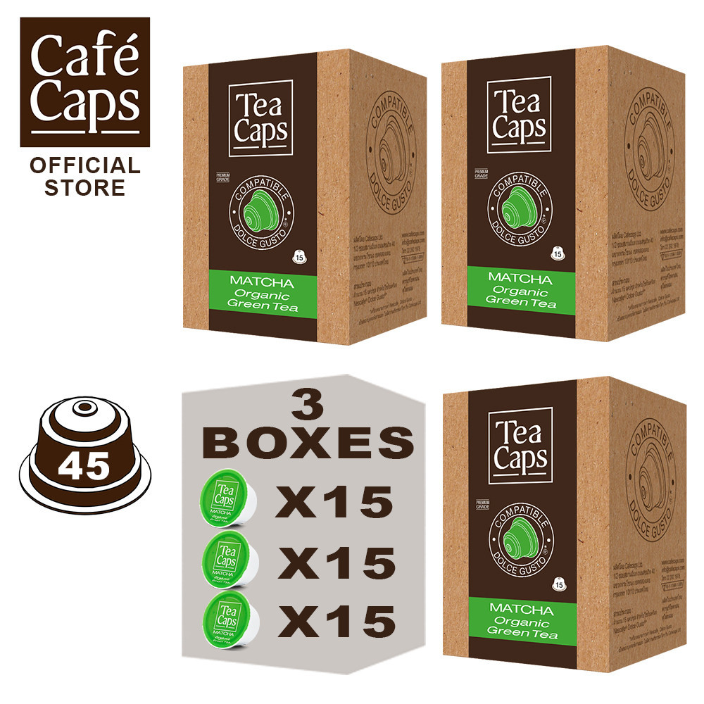 Dolce Gusto Compatible Matcha Organic Capsule - Cafecaps (3 Boxes X 15 Caps) | แคปซูลชาเขียวมัทฉะ