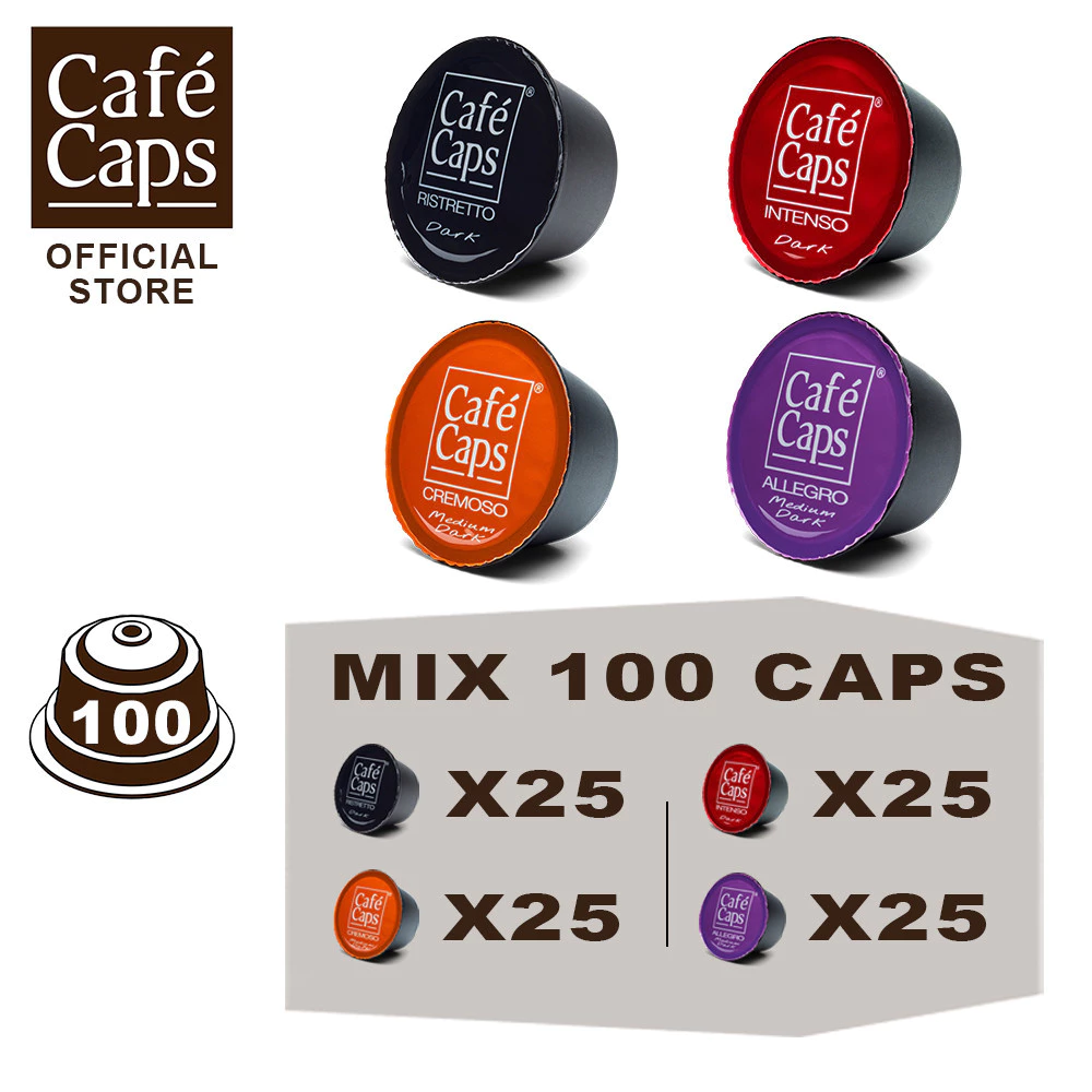 Dolce Gusto Compatible Coffee Capsule MIX 100 capsules - Cafecaps (1 Bag X 100 Caps) | กาแฟแคปซูล รวมรส คั่วเข้ม