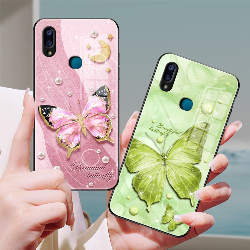 ผีเสื้อ เคส กระจก vivo v9 v23/e v21/e v20 pro v19 v15 v11i s1 pro Y20/S/A/T/i Y19 Y17 Y12/S Y15 Y11 Y15S/A h3f1137