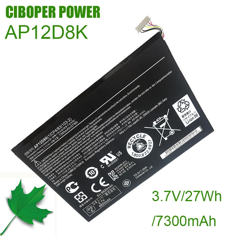 CP ของแท้แบตเตอรี่แท็บเล็ต1ICP4/83/103-2 AP12D8K 3.7V/27WH/7300MAh สำหรับ Iconia W511P Series A3-A10
