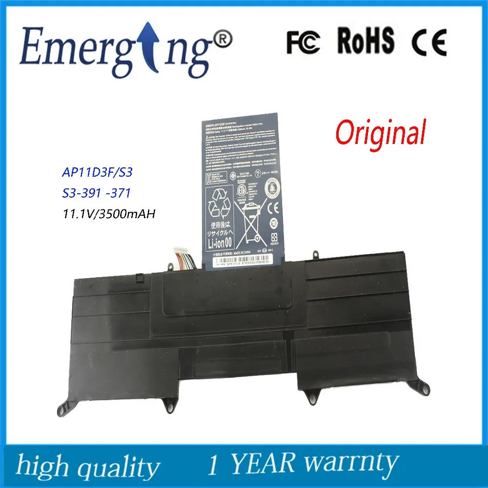 11.1โวลต์ใหม่เดิม AP11D3F แล็ปท็อปแบตเตอรี่สำหรับ Acer MS2346 S3 S3-391 -371 AP11D4F