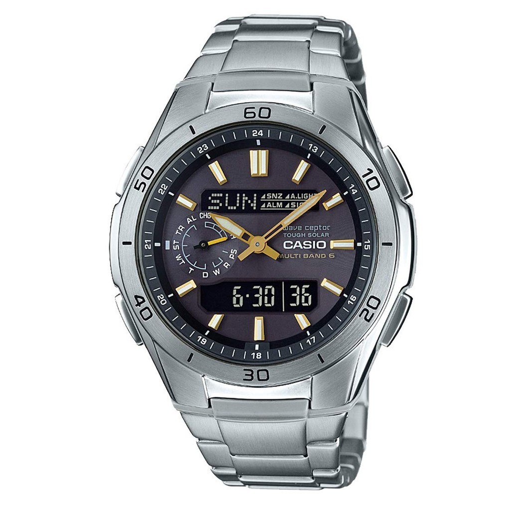 WAVE CEPTORนาฬิกาแบรนด์ Casio Wave Ceptor วิทยุแท้ญี่ปุ่น Solar WVA-M650D-1A2JF Men's Silverblack/go