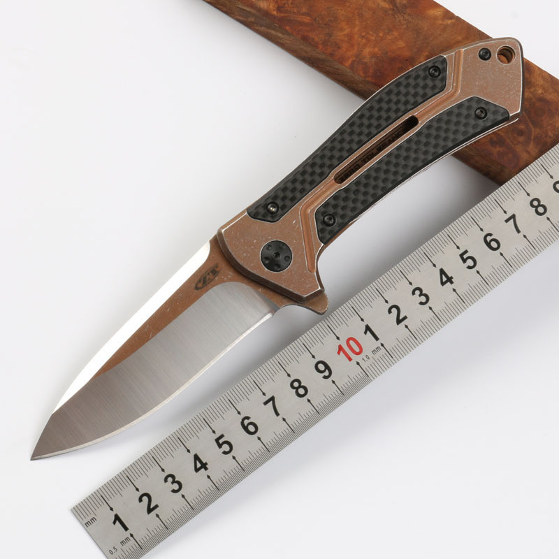ZT0801CFเหล็ก+คาร์บอนไฟเบอร์ด้ามมีดพับกลางแจ้งD2ความแข็งสูงคมชัดพกพาสะดวกEDCมีดกระเป๋า