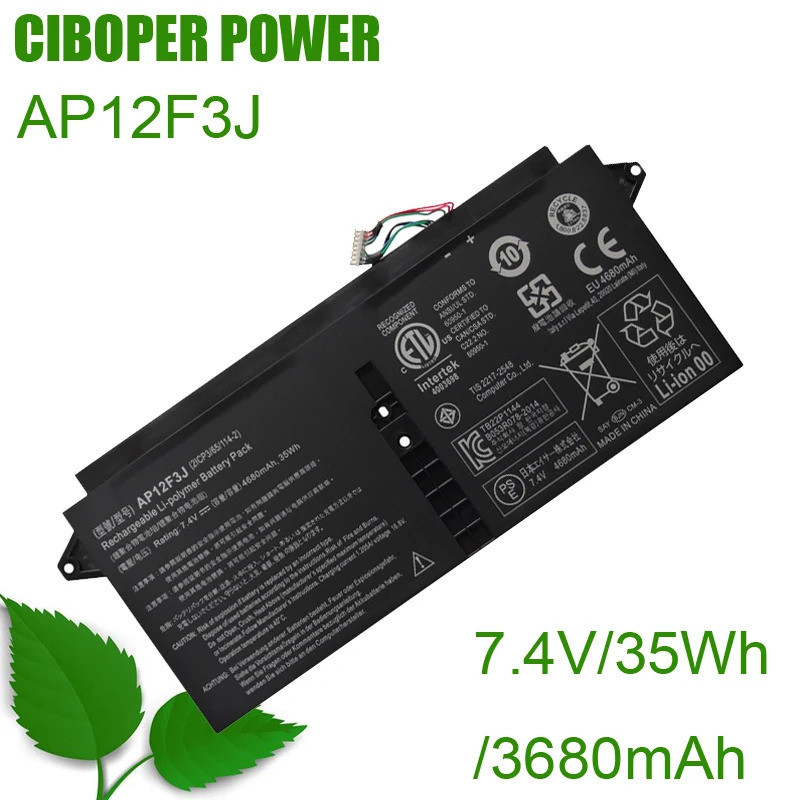 CP แบตเตอรี่แล็ปท็อป AP12F3J 7.4V 35WH/ 3680MAH สำหรับ Aspire 13.3 "Ultrabook S7 S7-391 Series 2ICP3