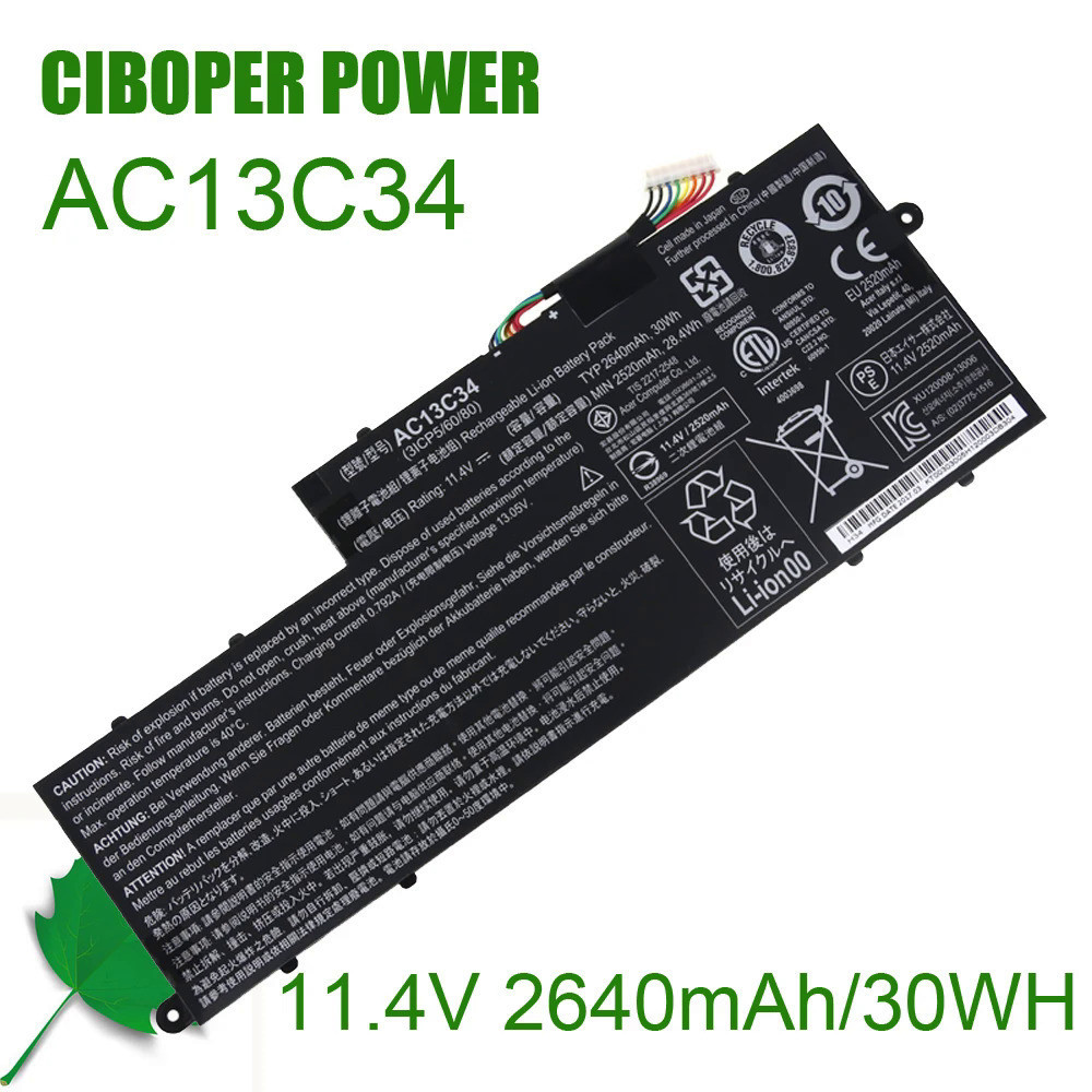 CP แบตเตอรี่แล็ปท็อป AC13C34 KT.00303.005 11.4V 2640MAh/30WH 31CP5/60/80สำหรับ Aspire V5-122P E3-111