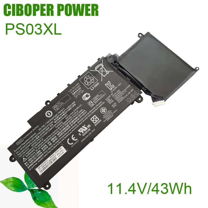 CP แบตเตอรี่แล็ปท็อป PS03XL 11.4V 43Wh สำหรับ Pavilion X360 Stream 11 Series 11-D010NR DB6R HSTNN-DB