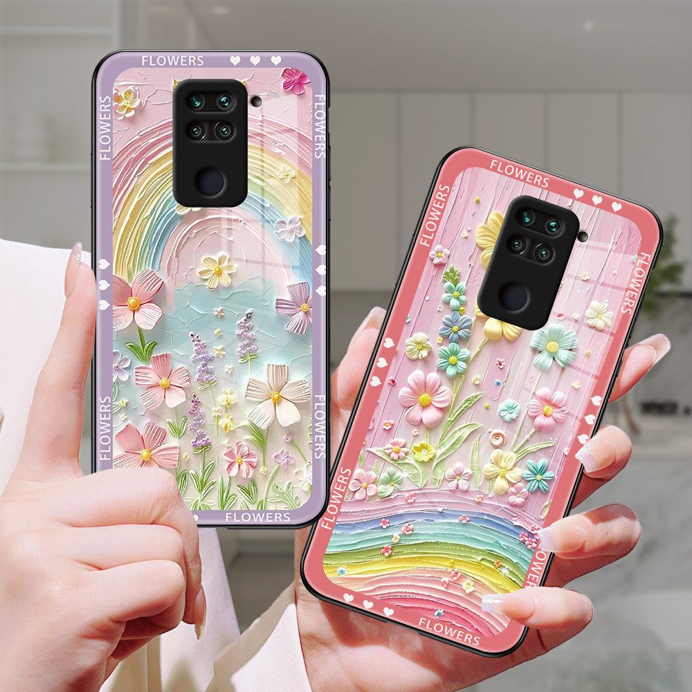 ดอกไม้ภาพสีน้ำมัน เคส กระจก Redmi Note 9s 9 9pro 8pro 11pro 114G 10pro 10/4G/5G 9T 9C 9 10X 10C 10A 10/4G/5G h3f1656