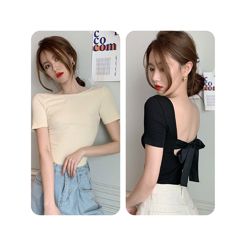 เสื้อครอป เสื้อแขนสั้น เปิดหลังสุดแซ่บ เสื้อผ้าเซ็กซี่ สไตล์ยุโรปและอเมริกา