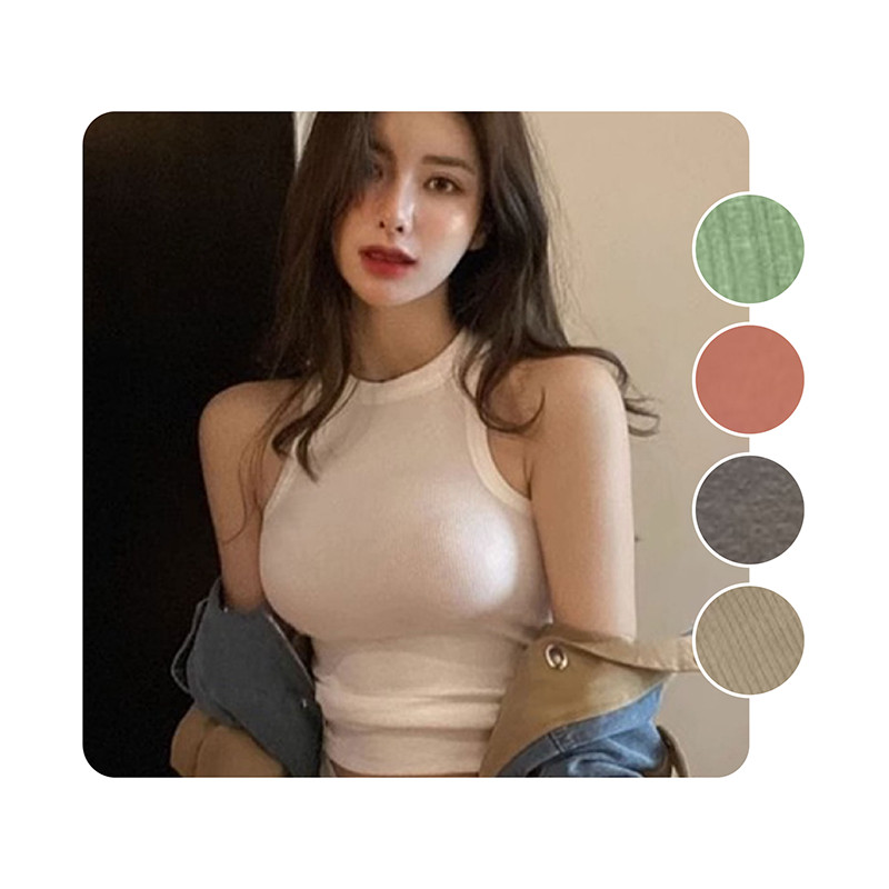 เสื้อครอป เเขนกุด สีพื้น มินิมอล สวมใส่สบาย เนื้อผ้าระบายความร้อนดี