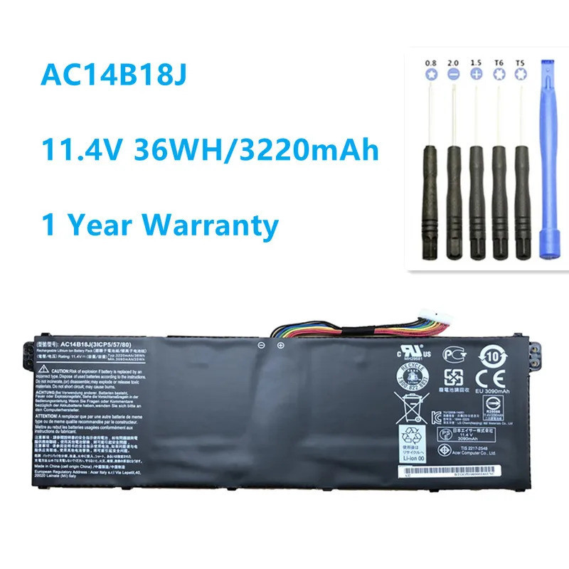 AC14B13J 11.4 311 V 36WH แบตเตอรี่แล็ปท็อปสำหรับ Acer Aspire ES1-511 ES1-512 AC14B18J TravelMate B11