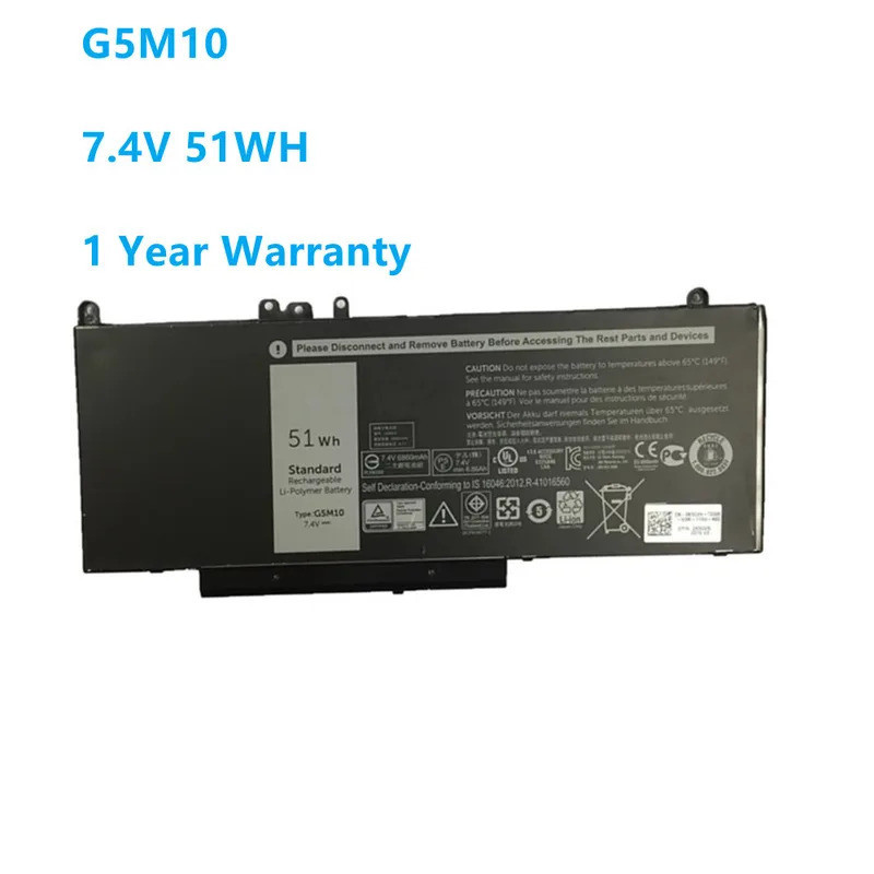 G5M10 7.4V 51WH แบตเตอรี่แล็ปท็อปสำหรับ DELL Latitude E5250 E5450 E5550 Sereis R9XM9 WYJC2 1KY05