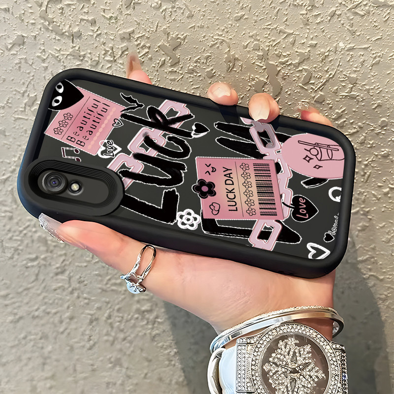 เคสสำหรับ Xiaomi Redmi 9A Redmi 9i Redmi 9T Redmi 9 Power เคสครอบหล่อแนวโน้มโชคดีสีชมพู