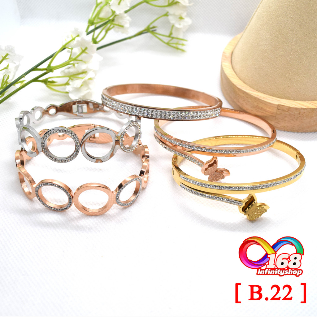 กำไล สแตนเลส ประดับพลอย #ร้านไทย [ B.22 ]#168_Infinityshop