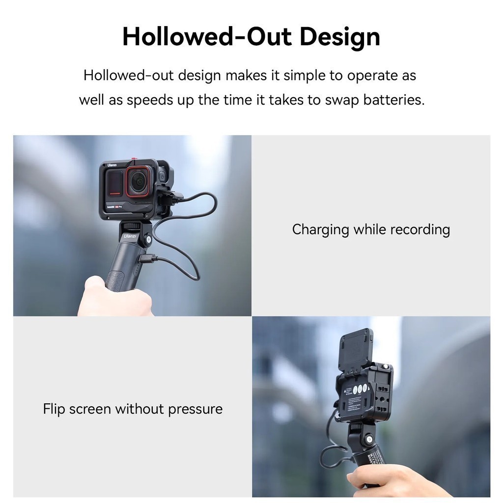 Ulanzi IN02 Metal Cage เคส Insta360 Ace/ Ace Pro มีช่องถอดแบต พร้อม Cold Shoe ต่อไฟเซลฟี่ ไมค์