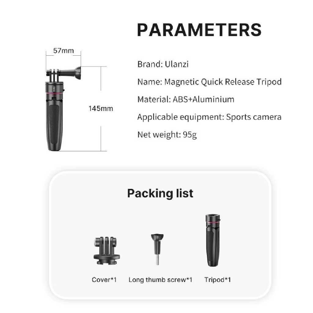 Ulanzi Go Quick II Tripod ขาตั้งกล้อง ไม้เซลฟี่ ระบบแม่เหล็ก สำหรับ GoPro 12/11/10/9 และกล้องแอคชั่น