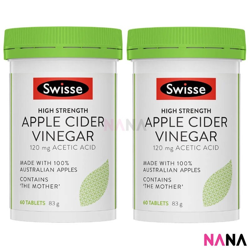 Swisse High Strength Apple Cider Vinegar 60 Tablets x 2units น้ำส้มสายชูแอปเปิ้ลไซเดอร์ความเข้มข้นสูง 60 เม็ด x 2 (หมดอายุ:05 2026)