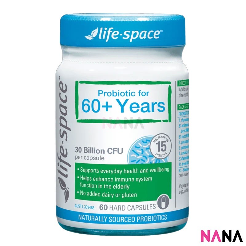 Life Space Probiotic For 60+ Years 60 Capsules อาหารเสริมสำหรับผู้ที่มีอายุ 60 ปีขึ้นไป 60 แคปซูล (หมดอายุ:10 2025)