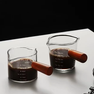 แก้วตวง กาแฟ ด้ามไม้ สองปากเท แก้วช็อต 75 มิลลิลิตร