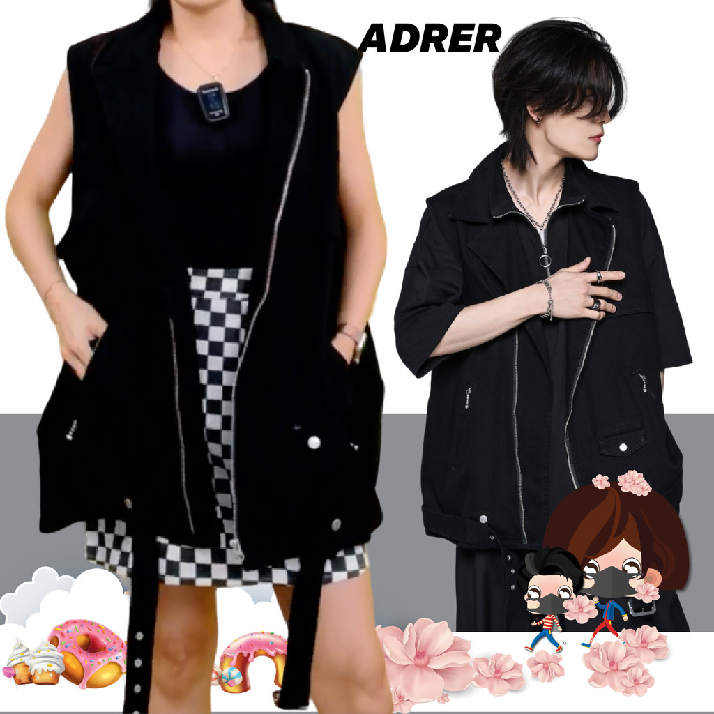 เสื้อกั๊กยีนส์ดำ OVERSIZE วินเทจแบรนด์ ADRER งานแท้มือ 1 ตัดป้ายคอด้านใน อก 50" ใส่ได้ทั้งชายและหญิง